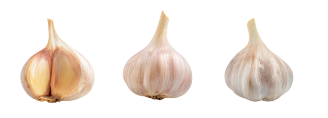 Garlic bulbs on a transparent background close-up view natural food photography