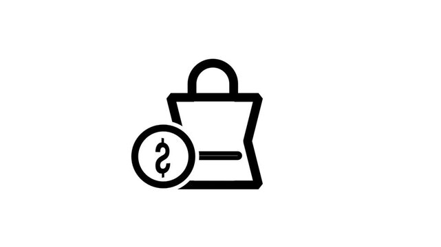 Online shopping icon featuring a shopping bag and dollar coin, representing e-commerce, commercial retail, pricing, and consumer buying power.