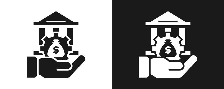Monetary Policy Icon Set Glyph In White And Black Background