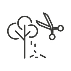 tree pruning, gardening, tree trimming icon, line art vector