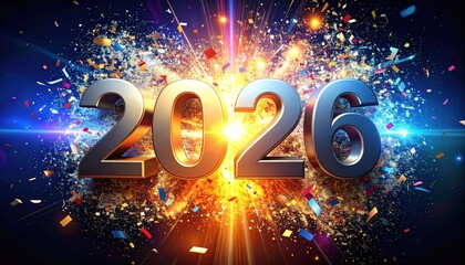 New Year 2026 Celebration with Explosive Lights.