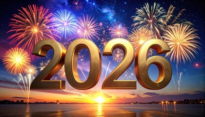 New Year 2026 Celebration with Fireworks.