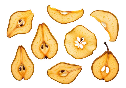 Dried pear slices isolated on transparent background