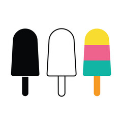 A simple illustration showcasing three different popsicle designs including a solid outline and colorful variation