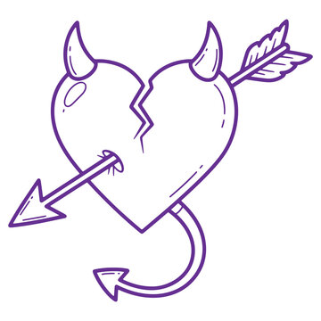 Broken Heart with Devil Horns and Arrow Symbolizing Heartbreak and Love Gone Wrong