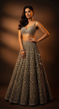 Elegant Indian Woman in Embellished Traditional Lehenga Choli