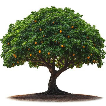 Mature loquat tree with abundant orange fruits and dark brown soil base fruit tree photo