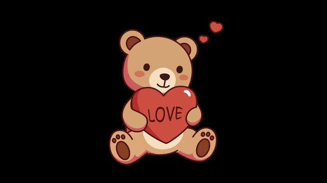 teddy bear with heart animation valentine 4K Loop Alpha chanel transparant