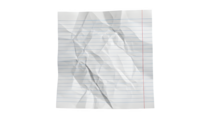 Crumpled Lined Notebook Paper on White Background