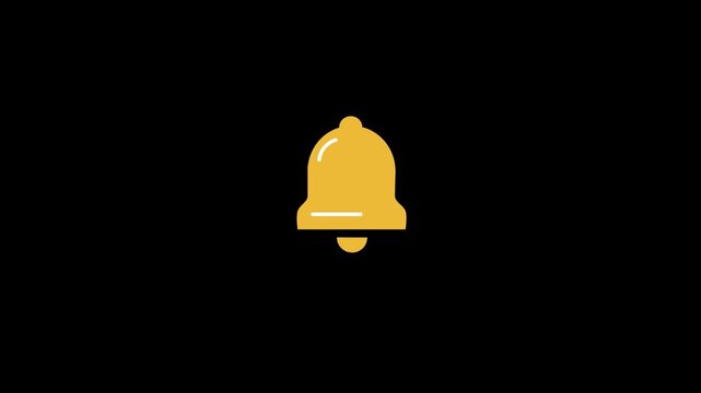 Yellow bell notification icon cursor click ringing to turn on alert concept. Flat 2d animation on black background.
