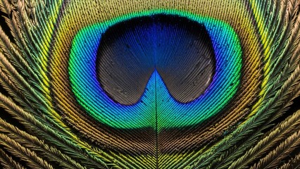 Obraz premium Macro Shot of a Peacock Feather Eye with Vivid Iridescent Colors and Detail