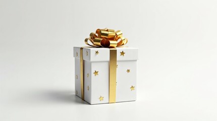 Elegant white gift box with golden stars and a luxurious bow, perfect for celebrations