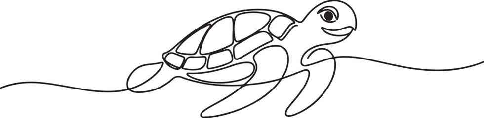 One single line drawing of big turtle for marine company logo identity. Adorable creature reptile animal mascot concept for conservation foundation. one line Icon drawing © firoz
