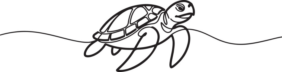 One single line drawing of big turtle for marine company logo identity. Adorable creature reptile animal mascot concept for conservation foundation. one line Icon drawing © firoz