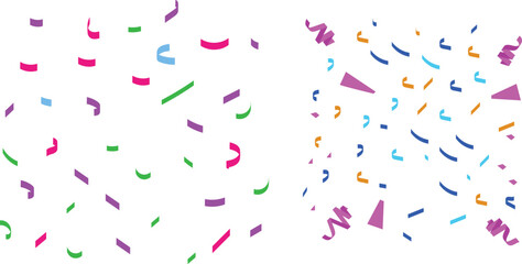Confetti Background Icon set. Multicolor confetti abstract background with a lot of falling pieces, isolated on a white background. congratulatory background with colored confetti and serpentine.