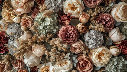 Elegant floral background with dusty rose and cream peony arrangement.