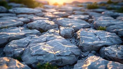 Cracked Rock Surface Under Soft Sunset Light on Natural Terrain