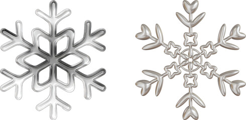 Set of Silver snowflake Decorative sparkle pattern isolated PNG Graceful silver snowflake design on smooth white Set of Silver snowflake with sparkling glitter Elegant silver snowflake background