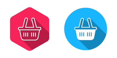 Filled and outline Shopping basket icon isolated with long shadow background. Online buying concept. Delivery service sign. Shopping cart symbol. Vector