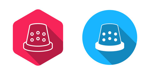 Filled and outline Thimble for sewing icon isolated with long shadow background. Vector