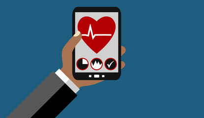Hand h&auml;lt Smartphone: App mit Gesundheitsdaten