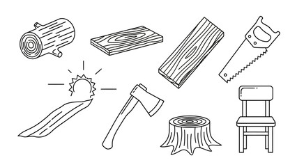 Collection of woodworking tools, timber, and accessories used for carpentry and crafting projects.