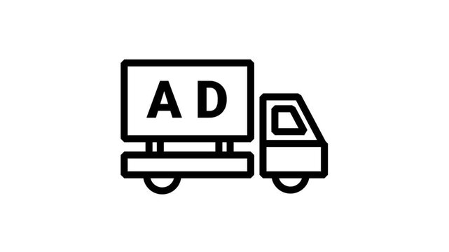 Advertising truck icon with "AD" text, symbolizing mobile marketing, commercial promotion, billboard delivery, and local business outreach campaigns.