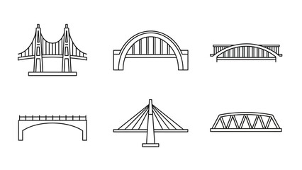Fototapeta premium Collection of minimalist line drawings featuring multiple bridge designs and spans.
