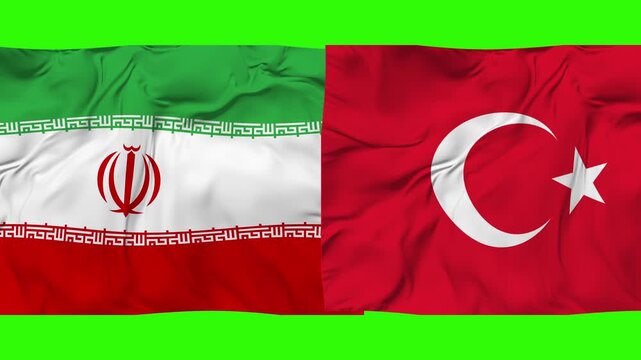 Iran v Turkey flag animation on green background. 4K