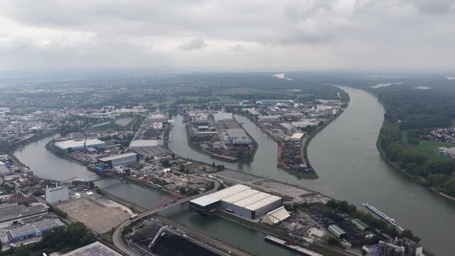 Industrial Port of Mannheim Rhine River Aerial