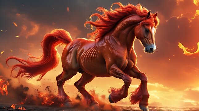 ilustration year hourse in fire