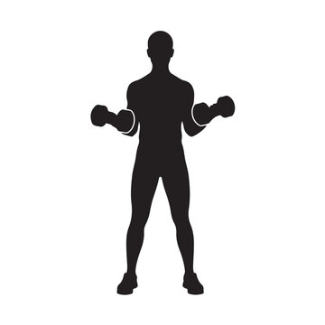Black silhouette of a man lifting dumbbells weights