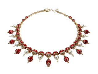 Elegant Red and Pearl Necklace Isolated on White 