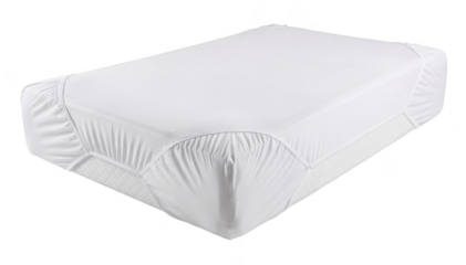 Waterproof mattress cover elegantly fitted on a single bed highlighting smooth texture and secure edges on pristine white background.
