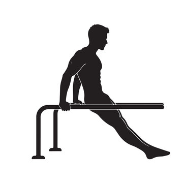 Man doing L sit on parallel bars gymnastics move exercise