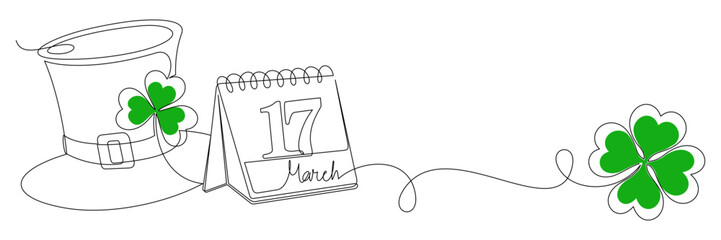 Line art style of an Irish hat and clover for St. Patrick's Day.eps