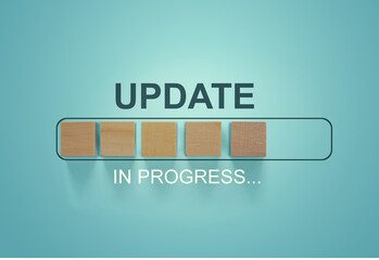 Update in progress loading bar interface on blue background for software update, system maintenance, and technology status concept design