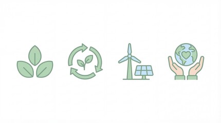 Eco-Friendly Sustainability Icon Set with Green Energy Recycling and Nature Conservation Symbols
