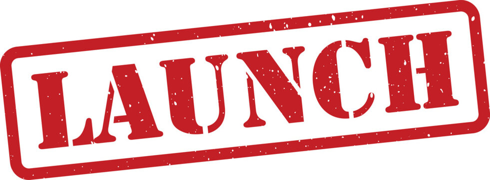 Red launch stamp isolated on transparent background