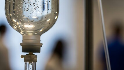 Close-up of Intravenous IV Drip Bottle with Bubbles in Hospital Setting