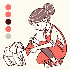 Obraz premium Girl drawing origami dog
