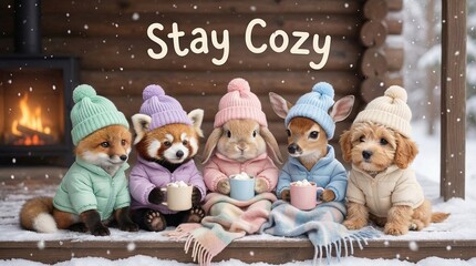 Adorable Animals Gathered for a Cozy Winter Moment