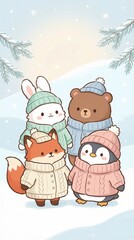 Cute Animals in Winter Sweaters Group Portrait
