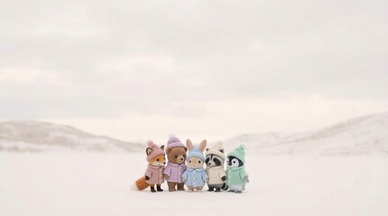 Cute Animal Group in Winter Attire