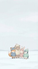 Cute Animal Group in Winter Attire Illustration
