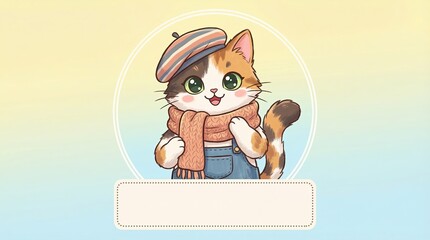 Cute Cat Character in Stylish Outfit with Scarf
