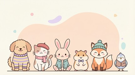 Obraz premium Cute Cartoon Animals in Colorful Outfits