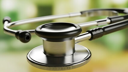 Professional Medical Stethoscope Close-up on Blurred Natural Green Background