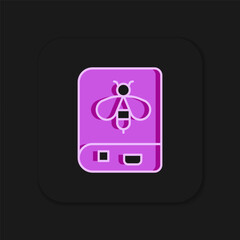 Filled outline Book about bee icon isolated on black background. Sweet natural food. Honeybee or apis with wings symbol. Flying insect. Flat filled outline style with shadow. Vector