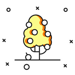 Filled outline Fruit tree icon isolated on white background. Agricultural plant. Organic farm product. Fruit garden. Gardening theme. Flat filled outline style with shadow. Vector